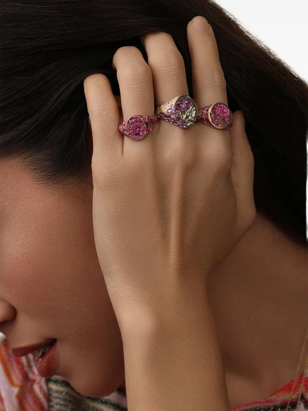 Castro Smith 9k Yellow Gold Heavy Heart Pink Signet Ring In Brown