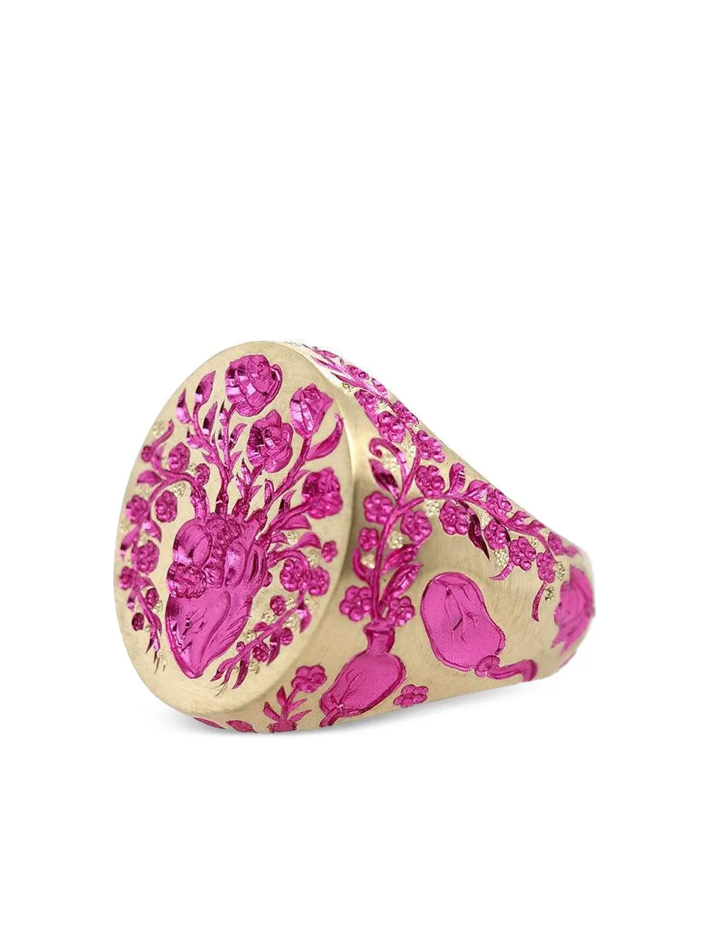 Castro Smith 9k Yellow Gold Heavy Heart Pink Signet Ring In Brown