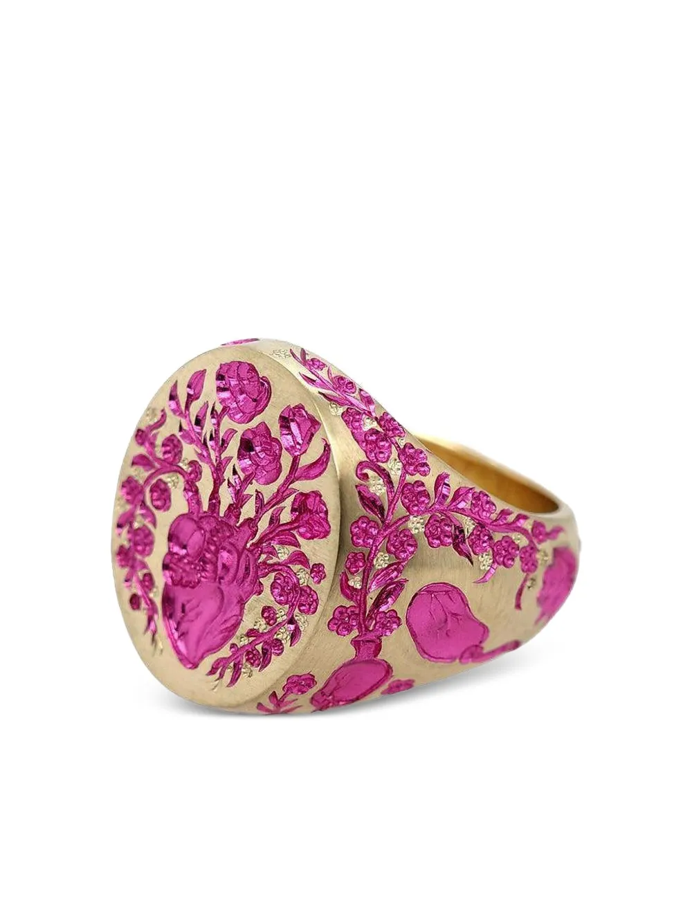 Castro Smith 9k Yellow Gold Heavy Heart Pink Signet Ring In Brown