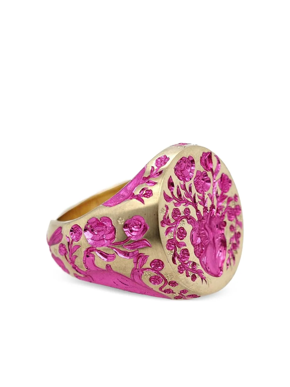 Castro Smith 9k Yellow Gold Heavy Heart Pink Signet Ring In Brown