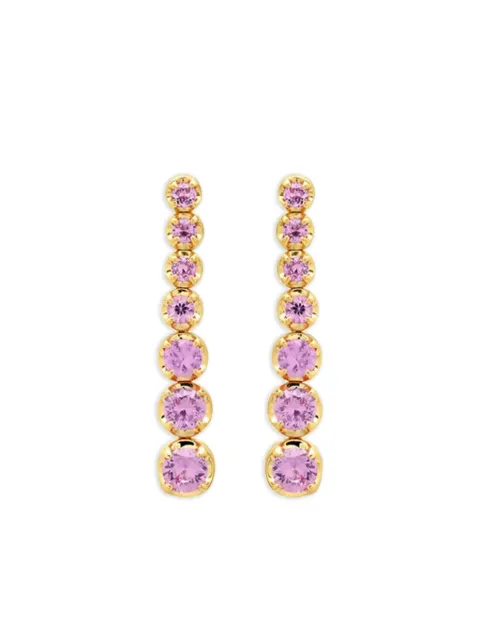 Jennifer Meyer 18K yellow gold graduated pink sapphire tennis stud earrings