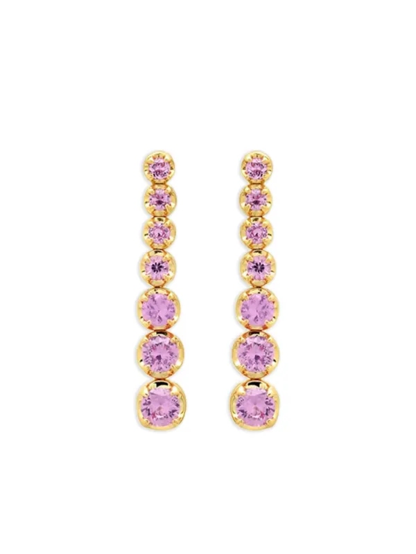 Jennifer Meyer 18K Yellow Gold Graduated Pink Sapphire Tennis Stud Earrings