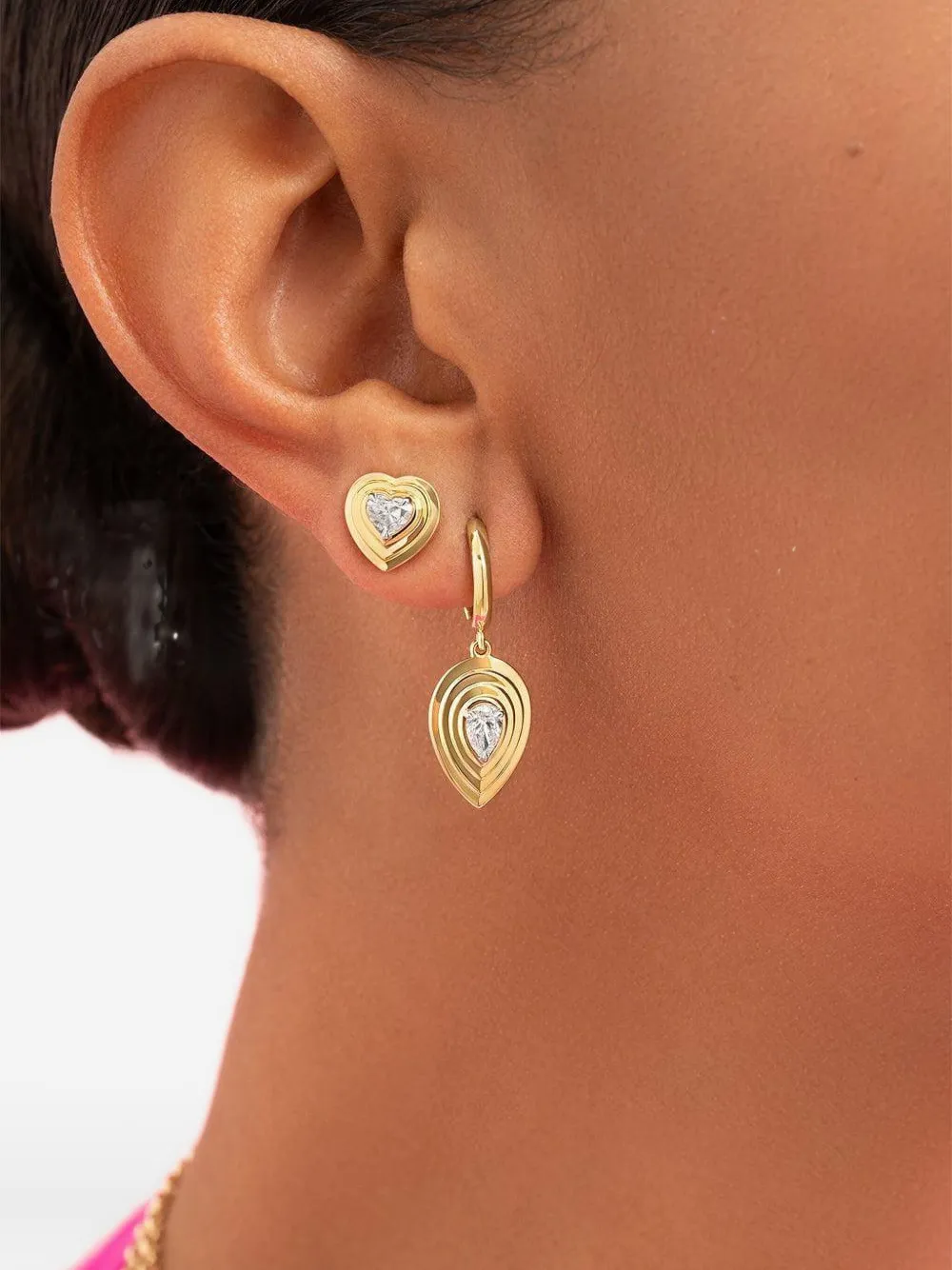 18k Yellow Gold Heart Stories Diamond Earrings