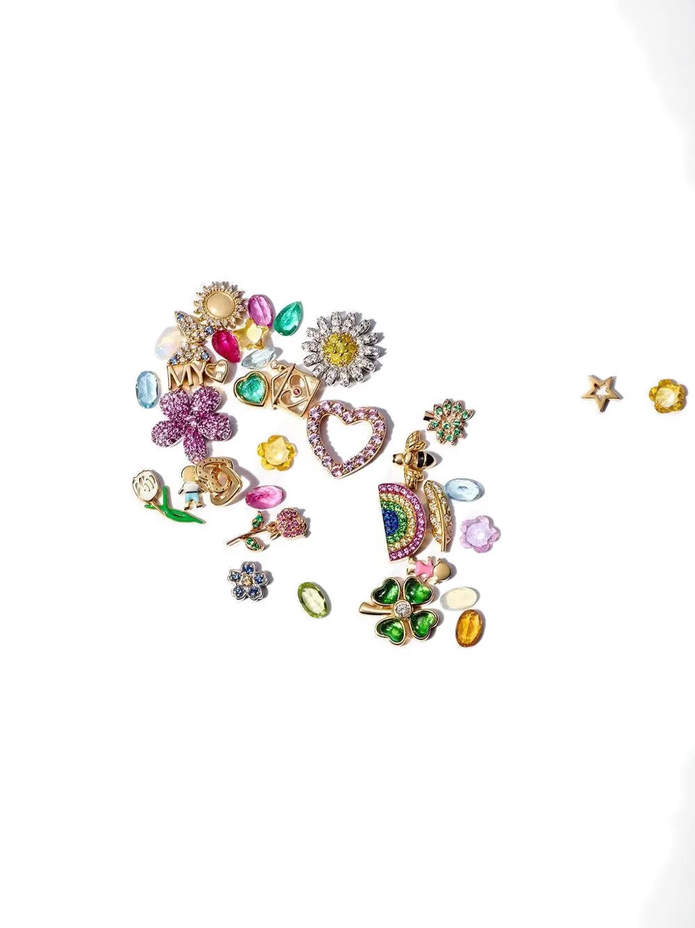 Loquet Sapphire Floral-motif Necklace Charm In Gold