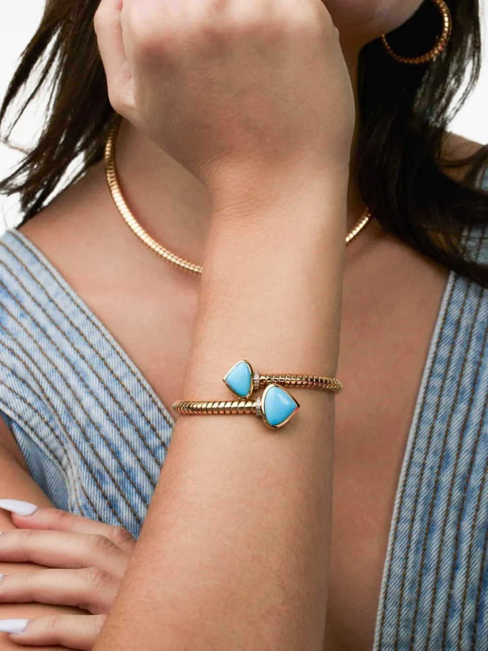  Marina B 18k Yellow Gold Turquoise Trisolina Bracelet 