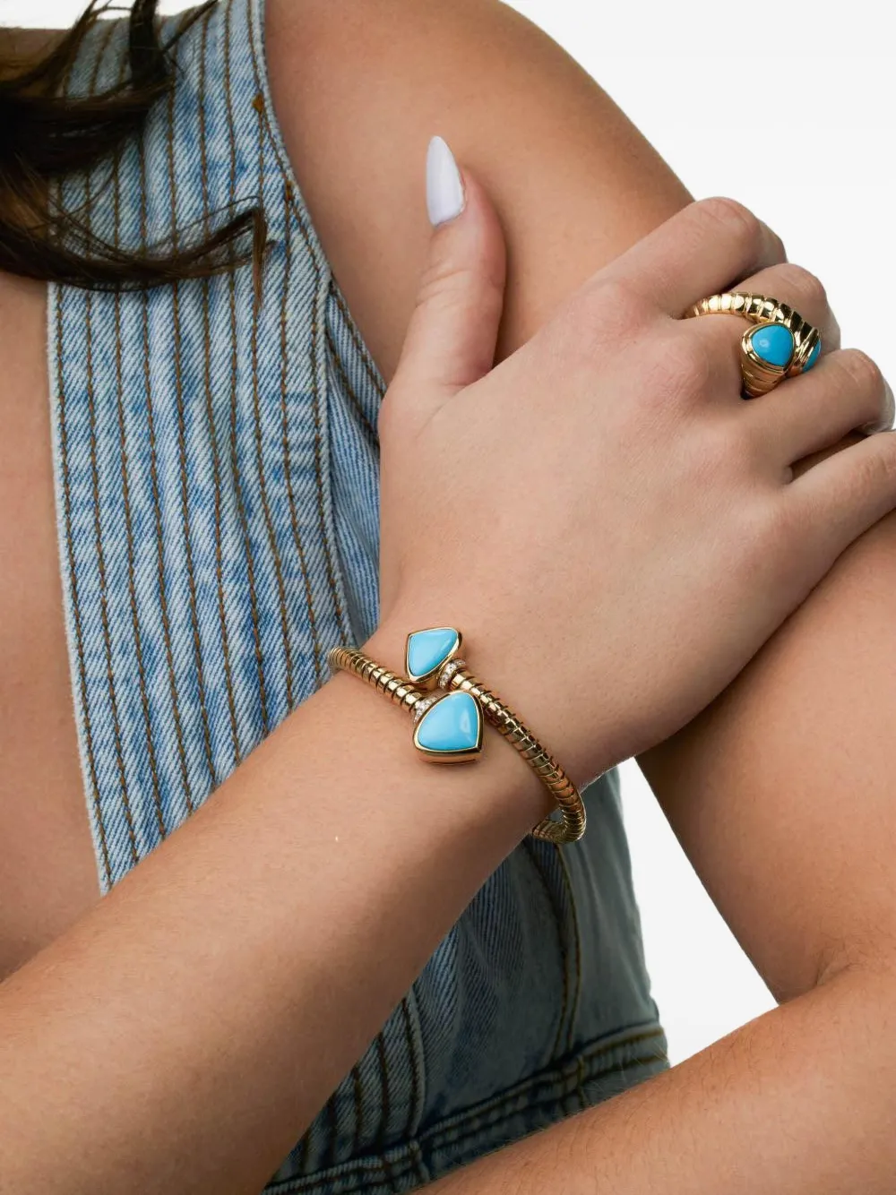  Marina B 18k Yellow Gold Turquoise Trisolina Bracelet 