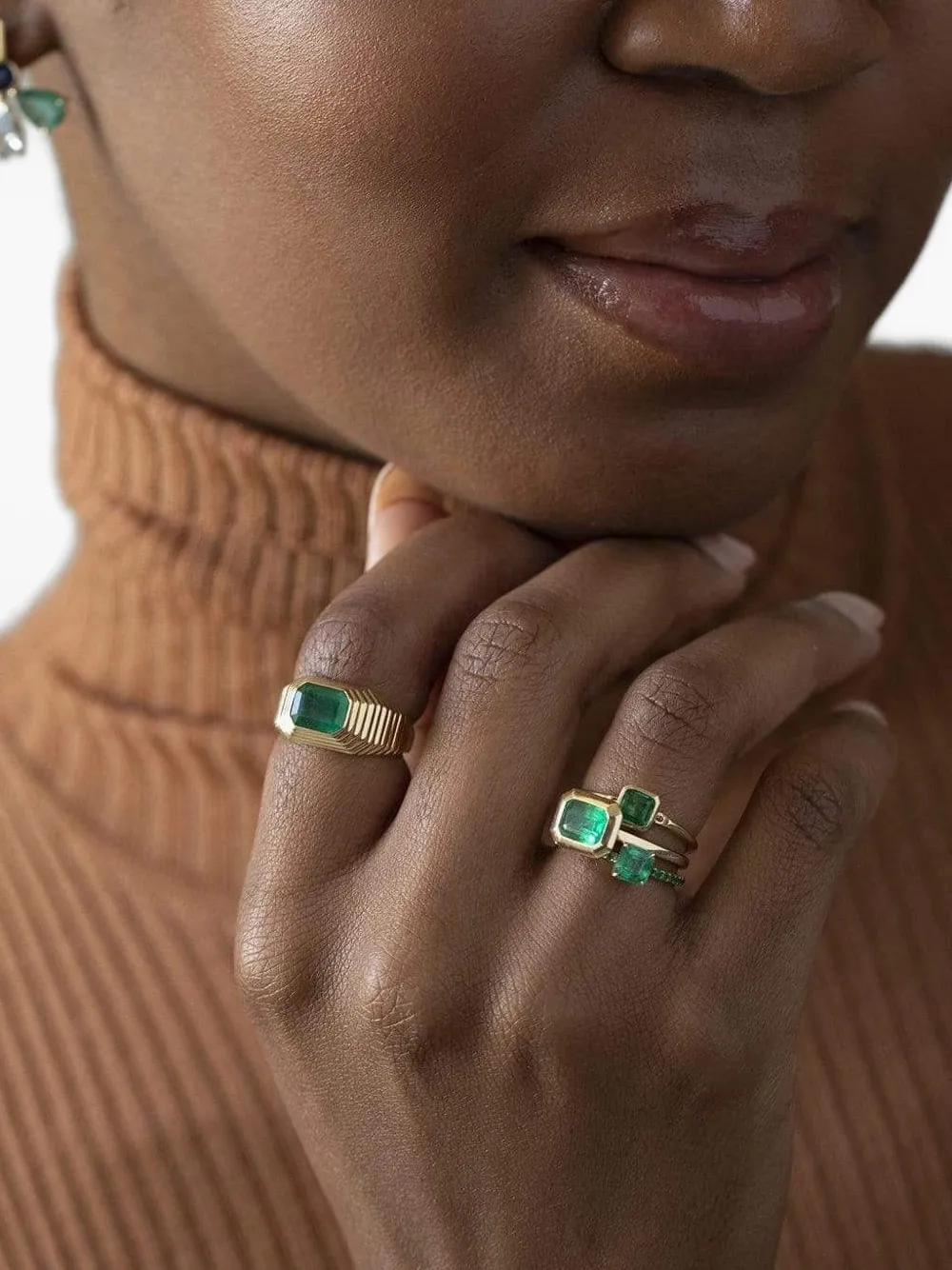 Yi Collection 18kt Yellow Gold Button Emerald Ring In Brown