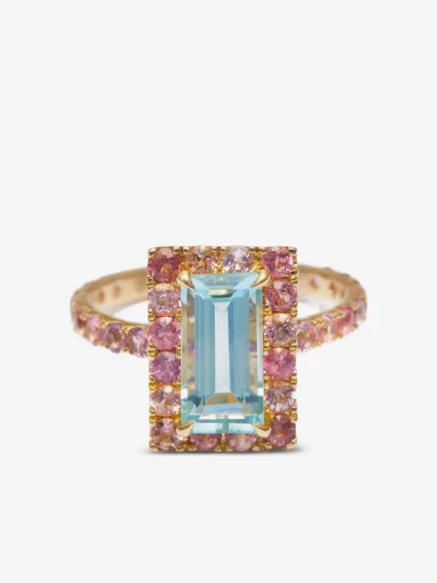 YI Collection anillo Candy en oro amarillo de 18kt con aguamarina y turmalina