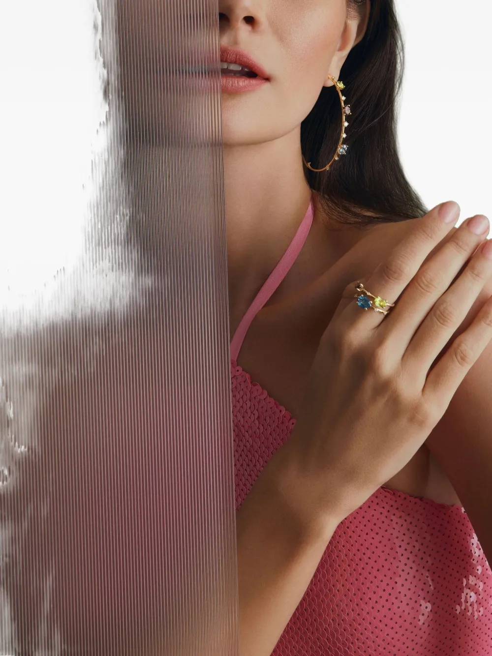  Mattia Cielo Yellow Gold Peridot Topaz Hoop Earrings 