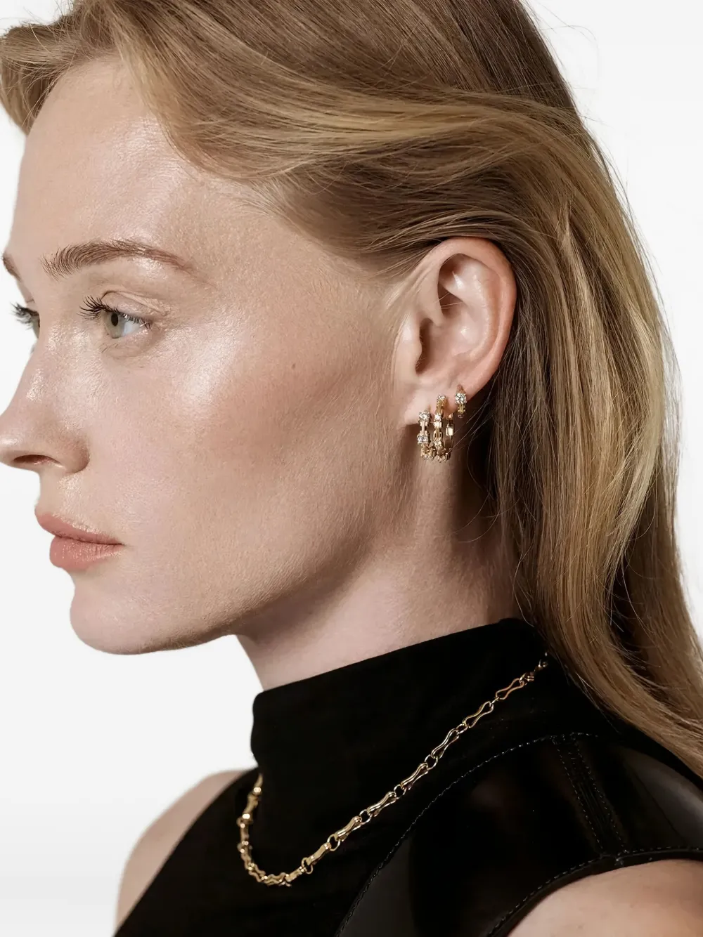 Azlee Orecchini a cerchio Pirouette in oro giallo 18 carati con diamanti