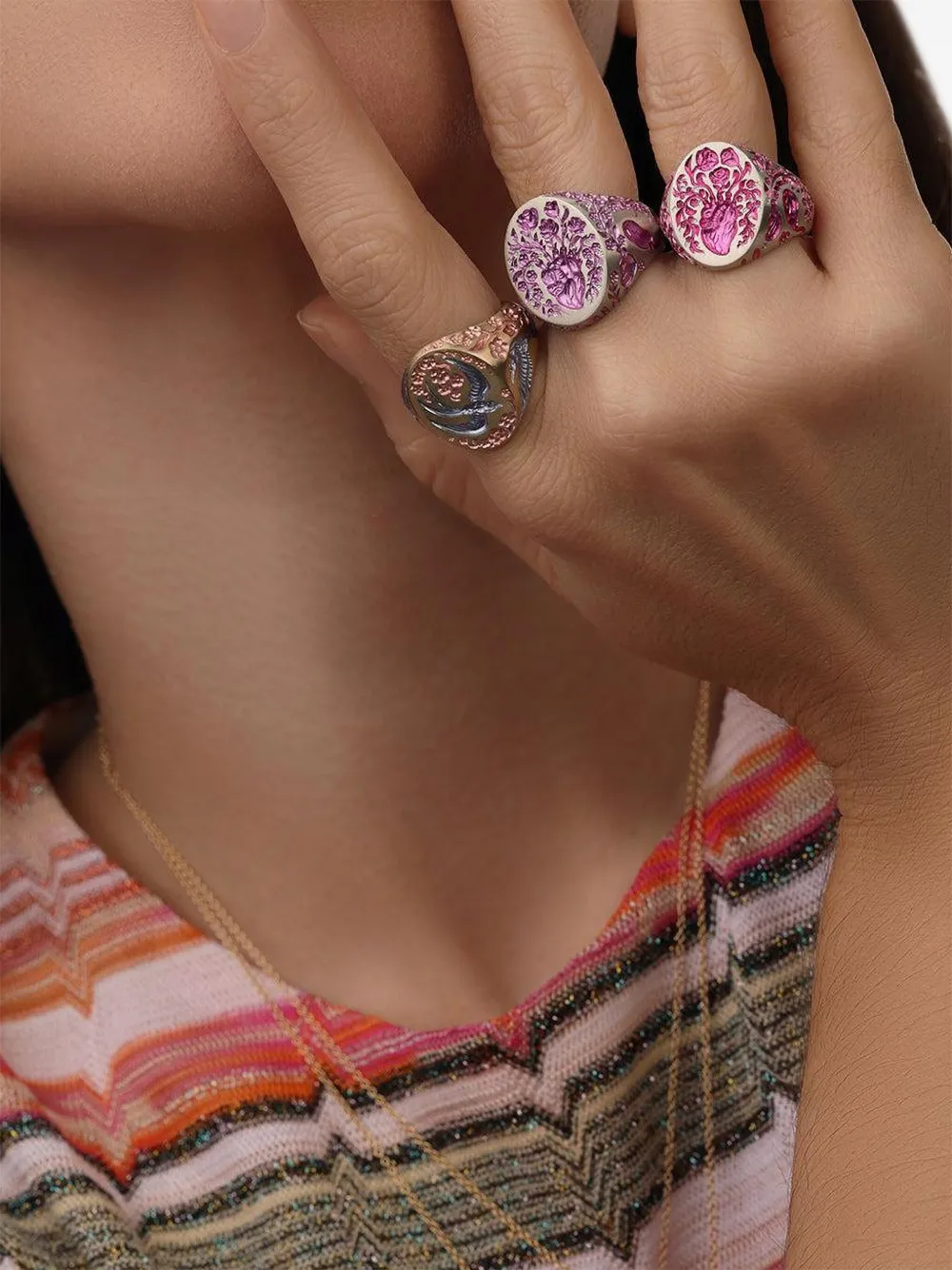Castro Smith 9k White Gold Heart Signet Ring In Pink