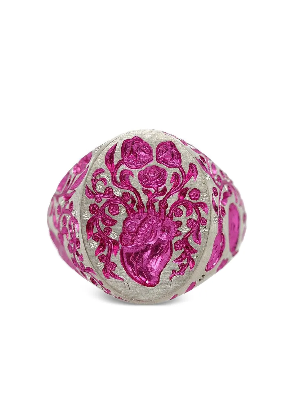Castro Smith 9k White Gold Heart Signet Ring In Silver