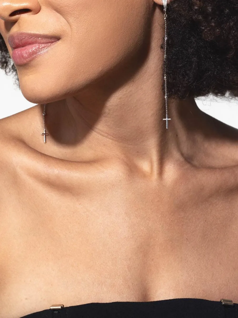 Loree Rodkin 18k White Gold Diamond Long Drop Cross Earrings In Metallic