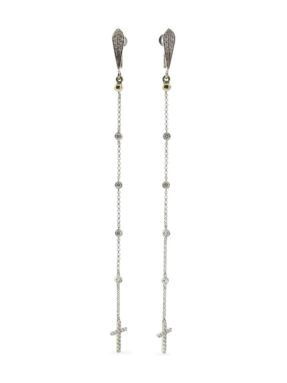 Loree Rodkin 18k White Gold Diamond Long Drop Cross Earrings In Metallic