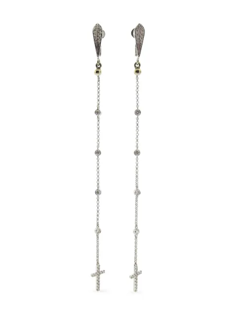 Loree Rodkin aretes Diamond Long Drop Cross en oro blanco de 18kt