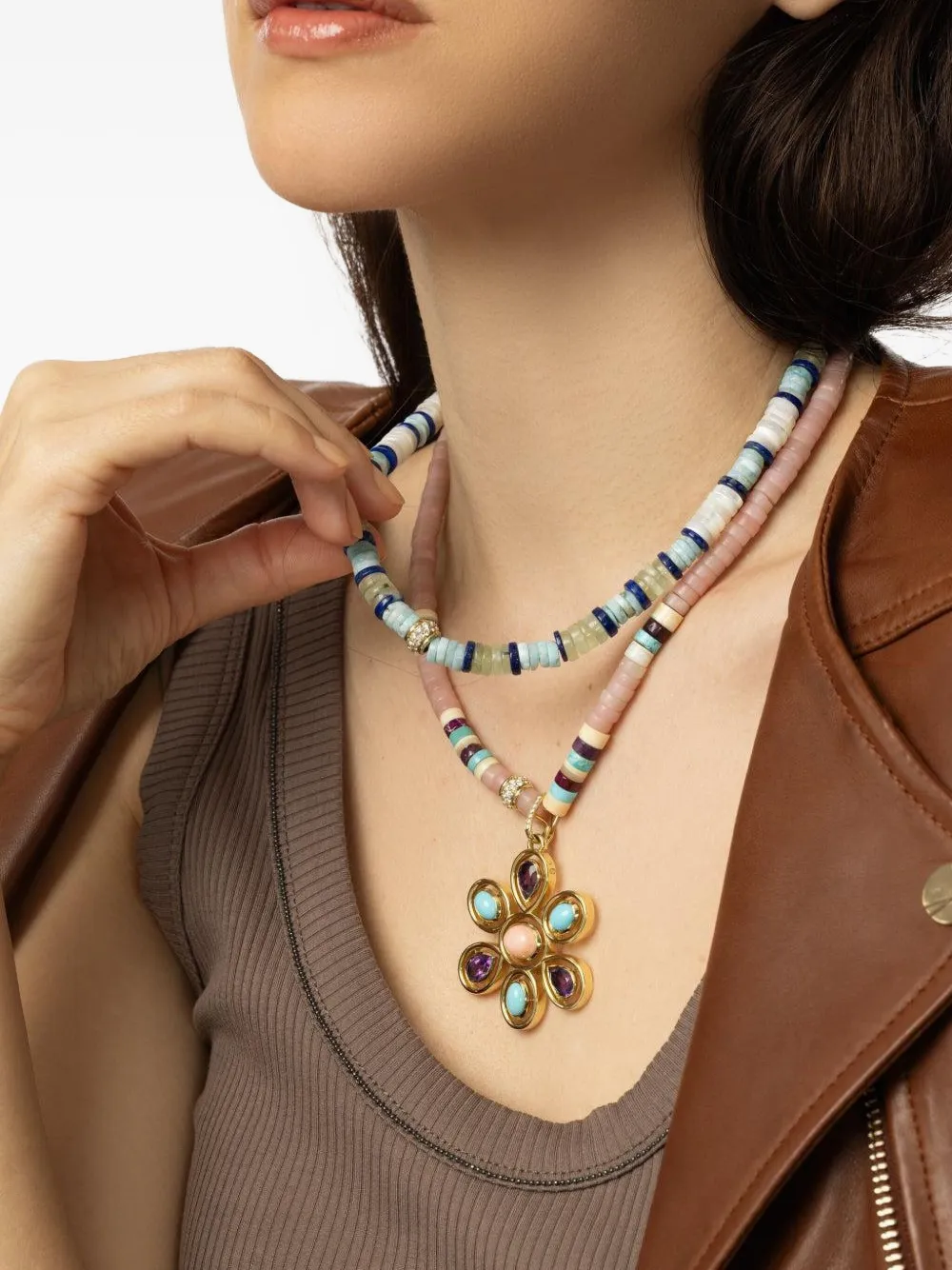 Jenna Blake 18k Yellow Gold Amethyst Flower Pendant In Multi
