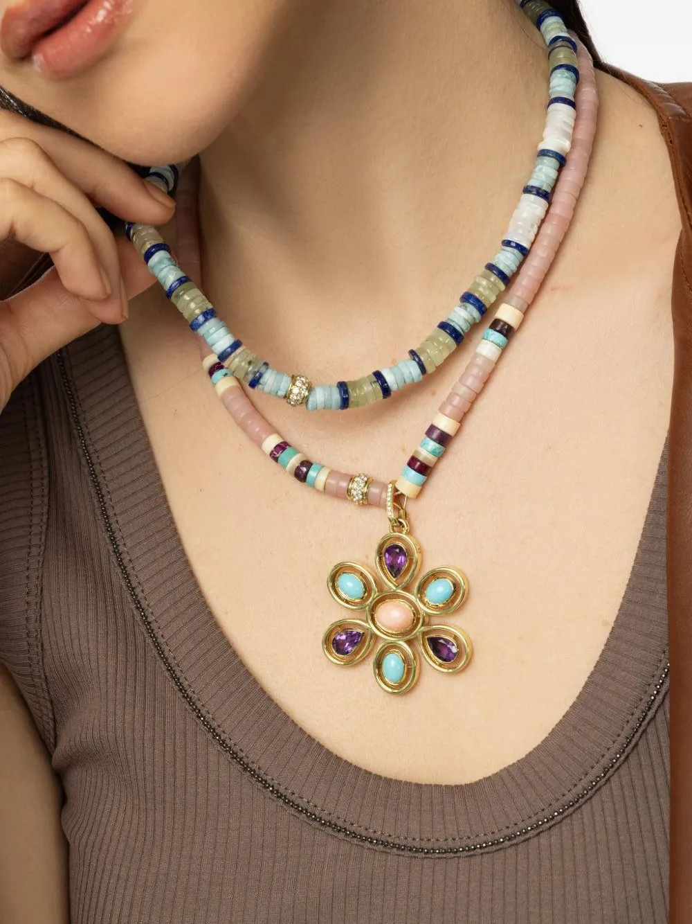 Jenna Blake 18k Yellow Gold Amethyst Flower Pendant In Multi