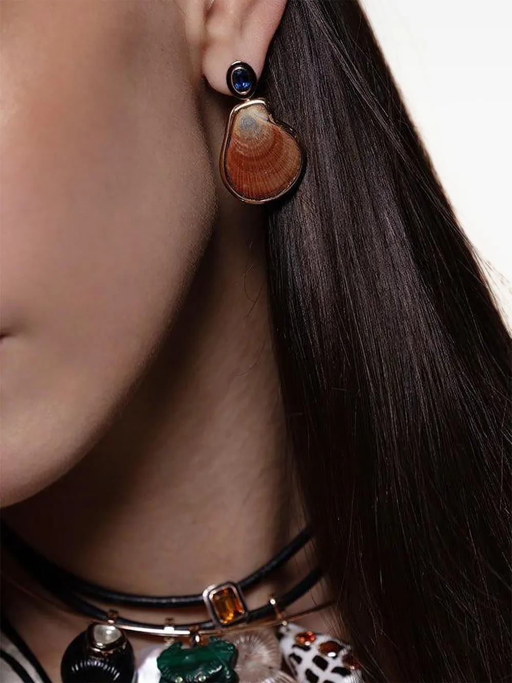 Dezso 18k Rose Gold Kyanite Clam Earrings In Brown