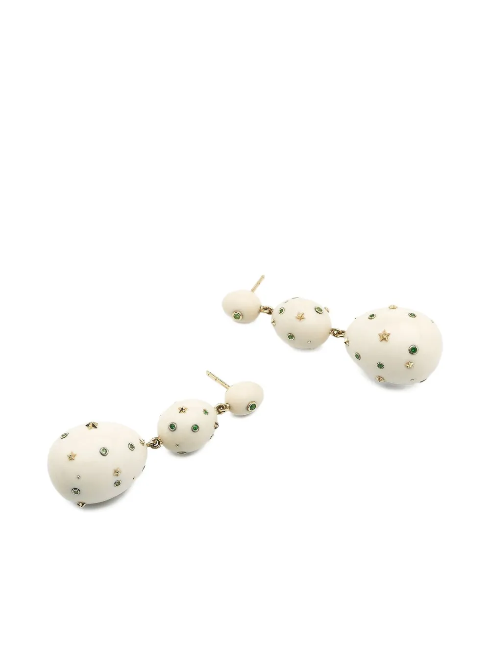 Bibi Van Der Velden 18k Yellow Gold Mammoth Green Sapphire Egg Earrings In White
