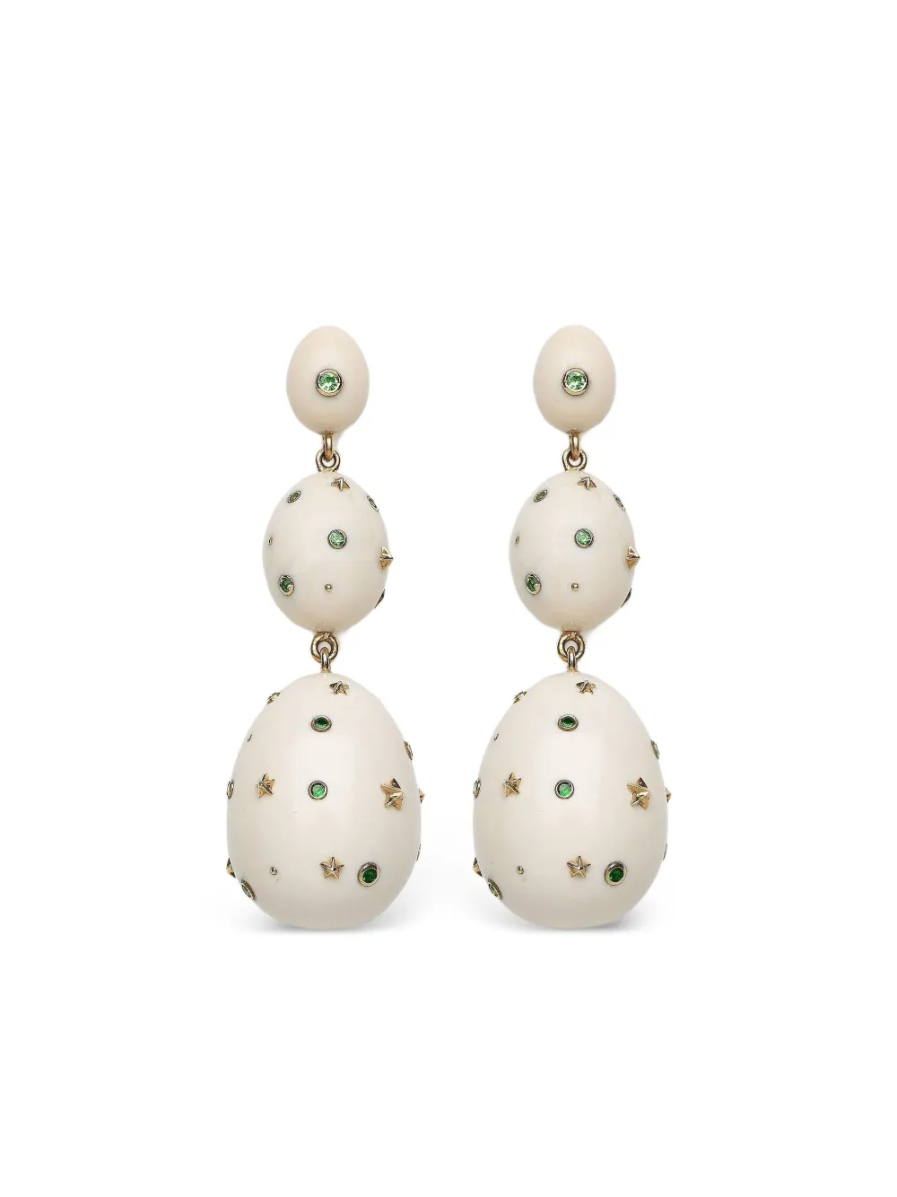 Bibi Van Der Velden 18k Yellow Gold Mammoth Green Sapphire Egg Earrings In White