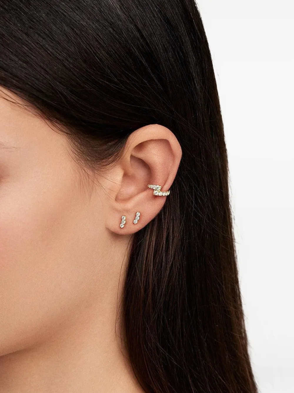 Melissa Kaye 18K Yellow Gold Diamond Triplet Stud Earring, view 2