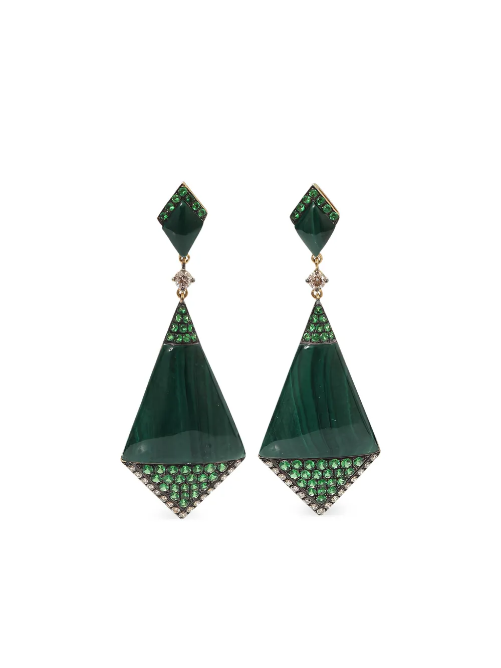 Wendy Yue Orecchini Shield Malachite in oro giallo 18 carati