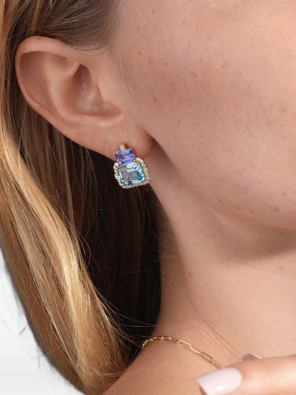 Goshwara aretes Gossip Two Tier en oro amarillo de 18kt con gemas | Image 2