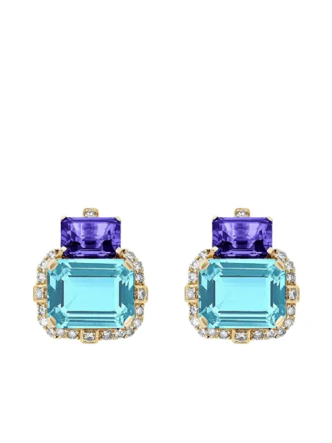 Goshwara aretes Gossip Two Tier en oro amarillo de 18kt con gemas