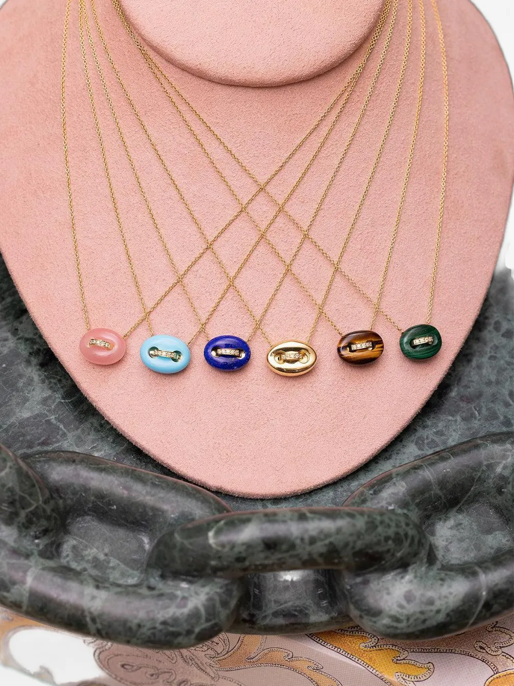 Jenna Blake 18k Yellow Gold Mariner Lapis and Diamond Necklace, view 2