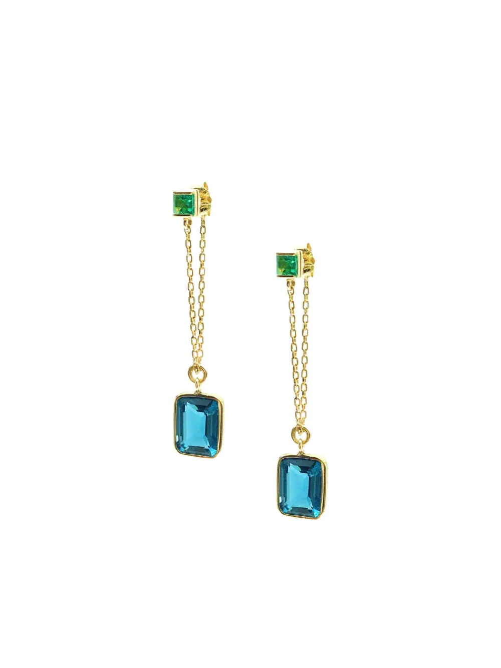 Yi Collection 18k Yellow Gold Chain Emerald And Topaz Earrings In Blue