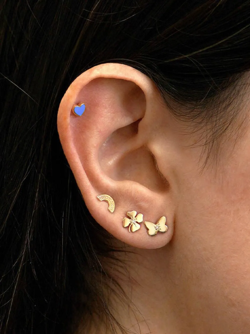 Anzie 14k Yellow Gold Heart Earrings In Blue