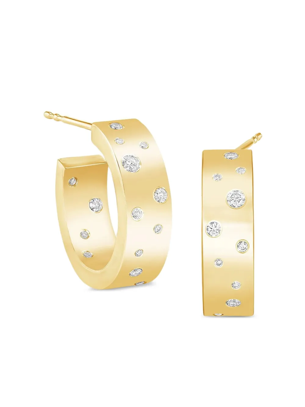 64 Facets 18kt Yellow Gold Stardust Diamond Hoops In Red