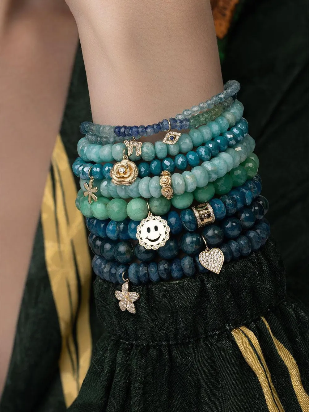 Sydney Evan 14k Yellow Gold Lucky Apatite And Diamond Bracelet In Blue