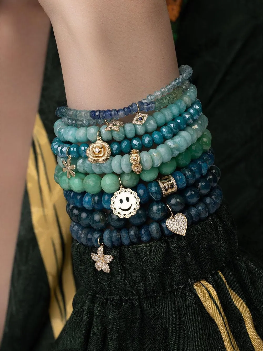 Sydney Evan 14k Yellow Gold Lucky Apatite And Diamond Bracelet In Blue