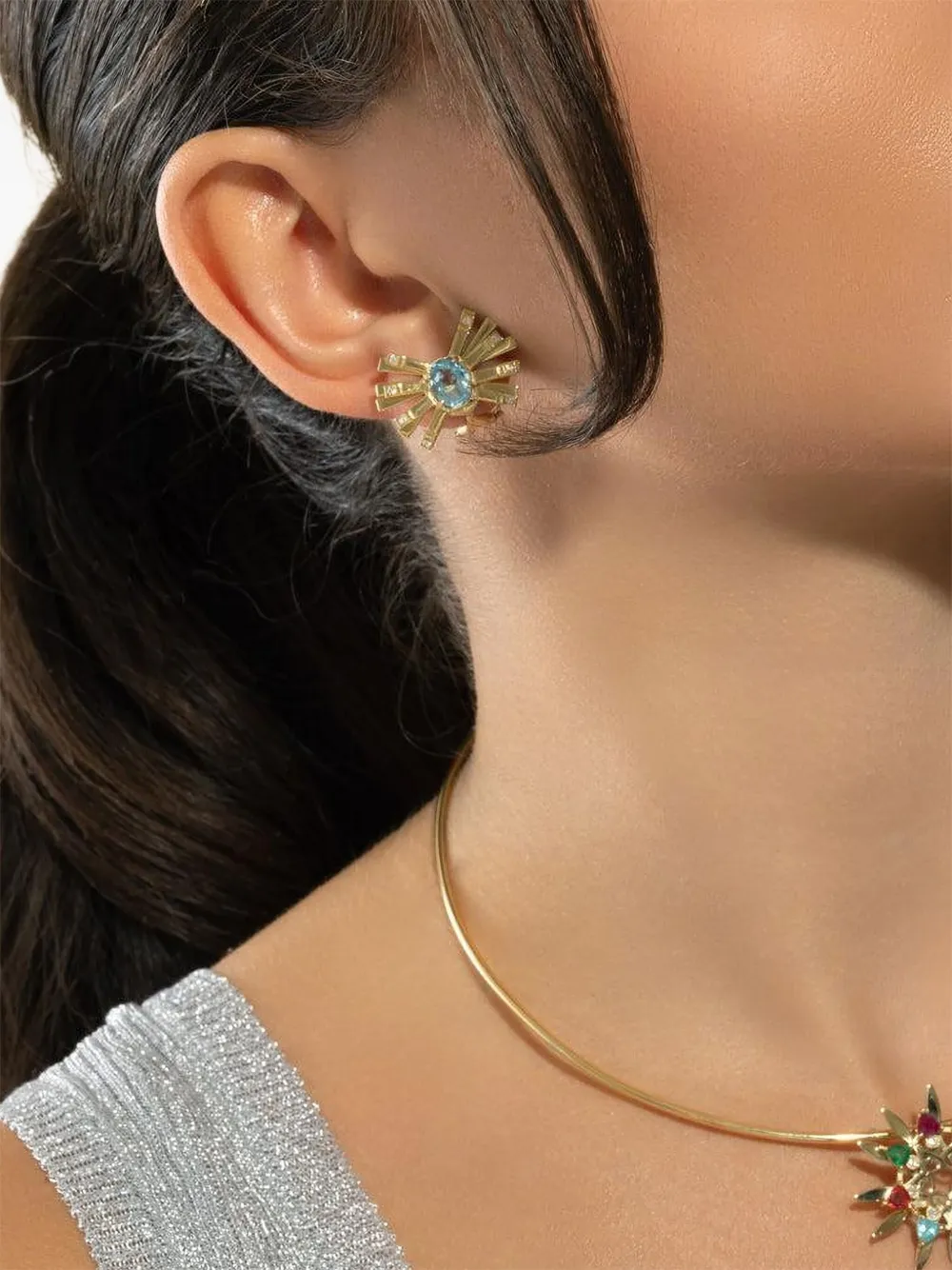 Carol Kauffmann 18k Yellow Gold Farfalle Diamond And Topaz Earrings In Gold