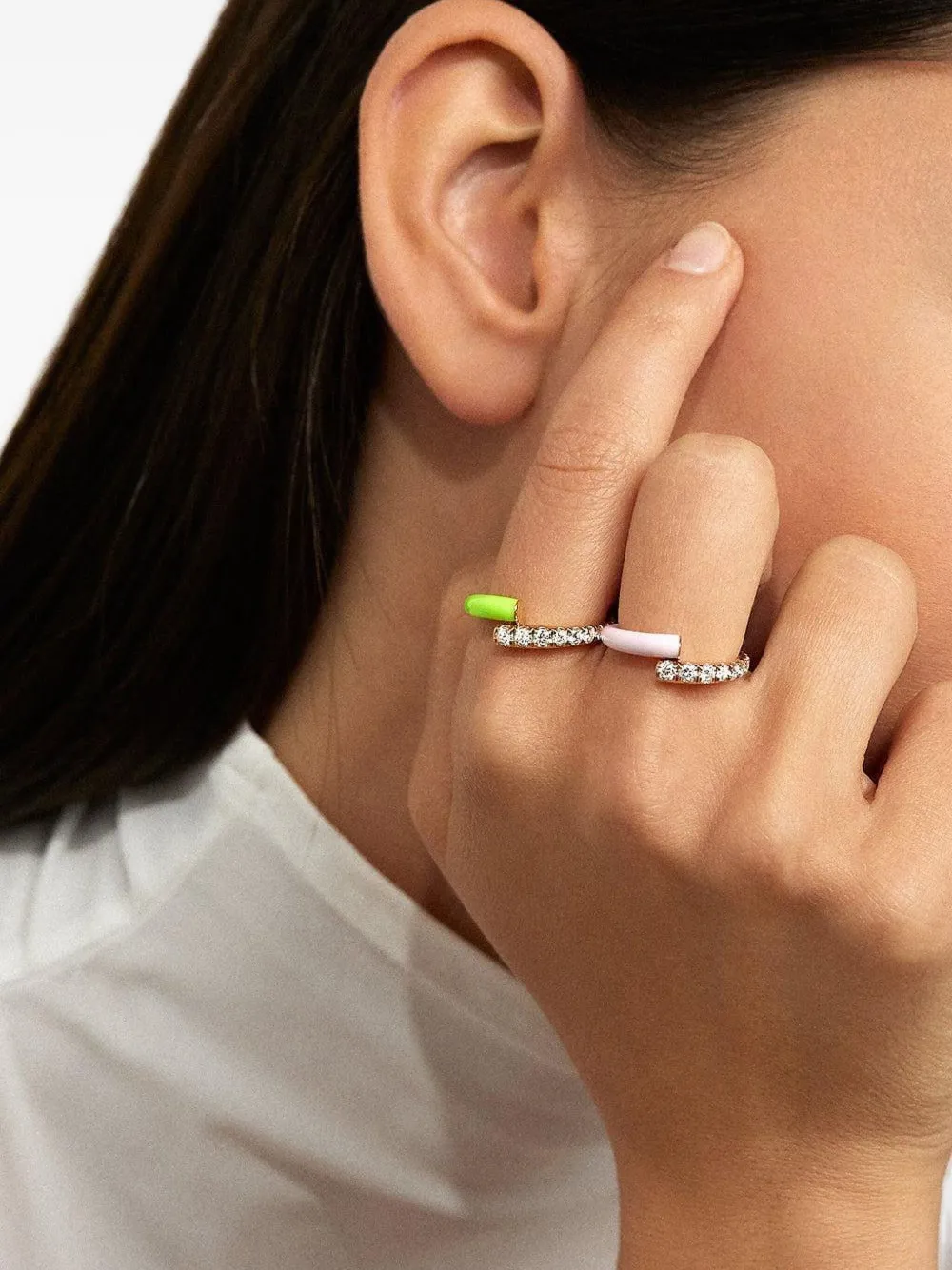 Melissa Kaye Anello Lola celeste con oro giallo 18 carati e diamanti