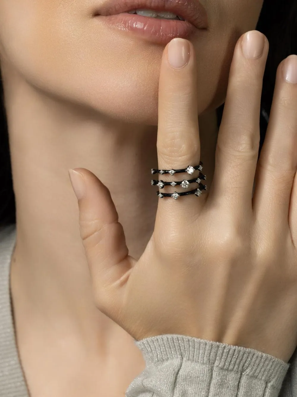 Mattia Cielo Triple-band Diamond Ring In Black
