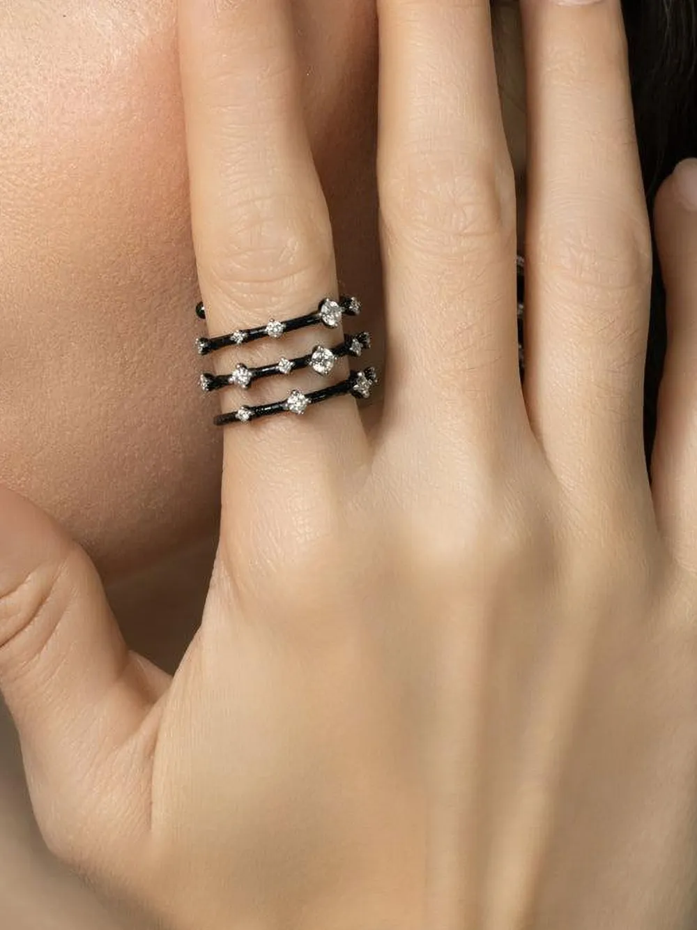 Mattia Cielo Triple-band Diamond Ring In Black