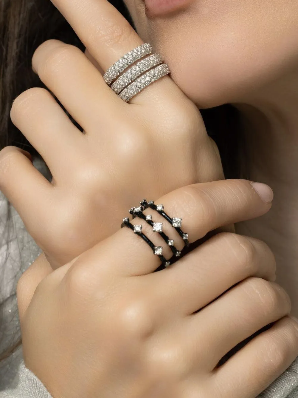 Mattia Cielo Triple-band Diamond Ring In Black