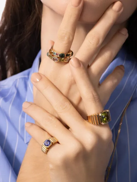 Van Robot anillo Ibiza Van en oro amarillo de 18kt con peridoto y aguamarina
