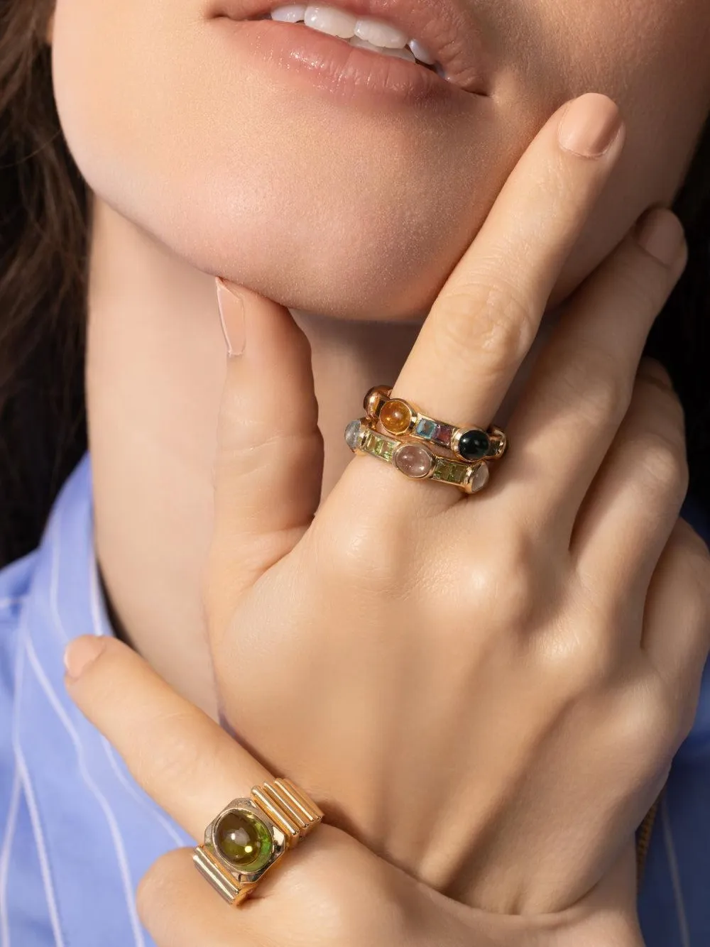 Van Robot Anello Ibiza Van in oro giallo 18 carati con acquamarina e peridoto