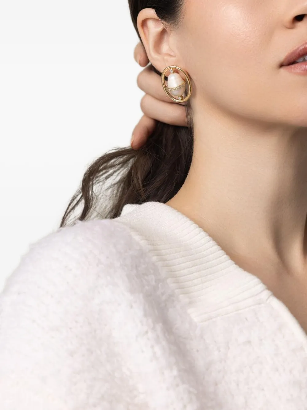 Denise Cassou 18kt Yellow Gold Diamond Pearl Earrings In Gold