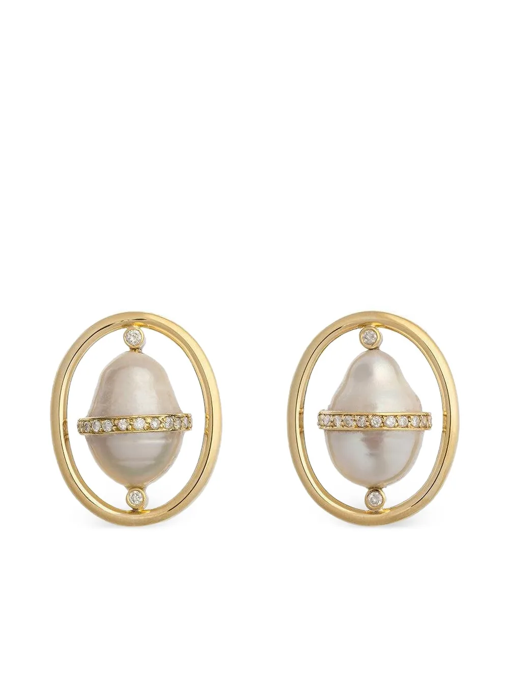 Denise Cassou 18kt Yellow Gold Diamond Pearl Earrings In Gold