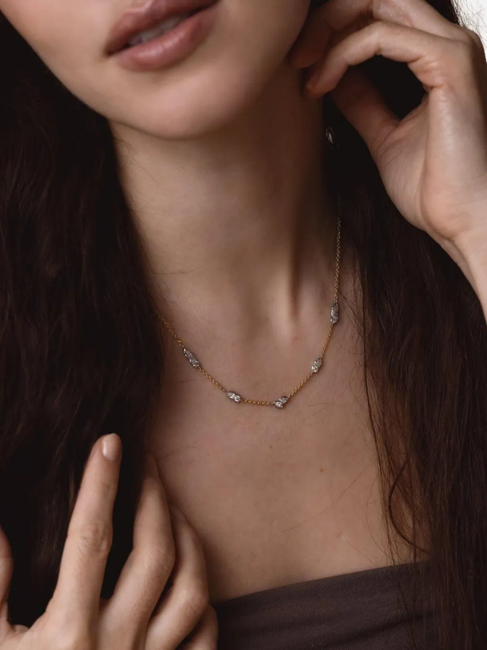 Jade Trau 18k Yellow Gold And Platinum Posey Two-tone Station Diamond Necklace In Gold