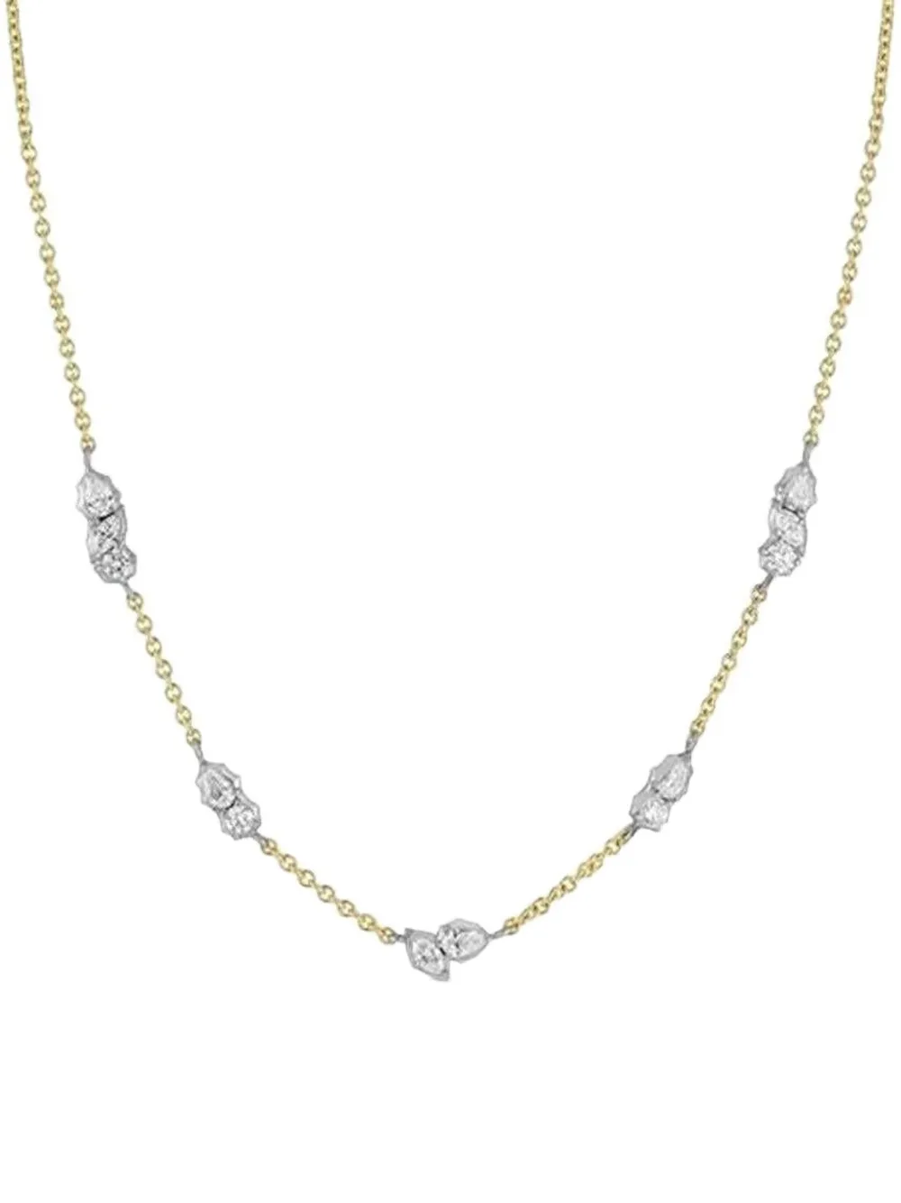 Jade Trau 18k Yellow Gold And Platinum Posey Two-tone Station Diamond Necklace In Gold