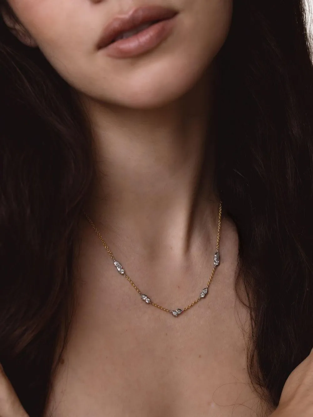 Jade Trau 18k Yellow Gold And Platinum Posey Two-tone Station Diamond Necklace In Gold