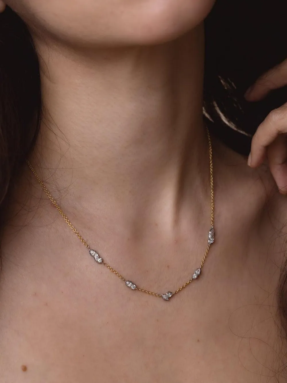 Jade Trau 18k Yellow Gold And Platinum Posey Two-tone Station Diamond Necklace In Gold