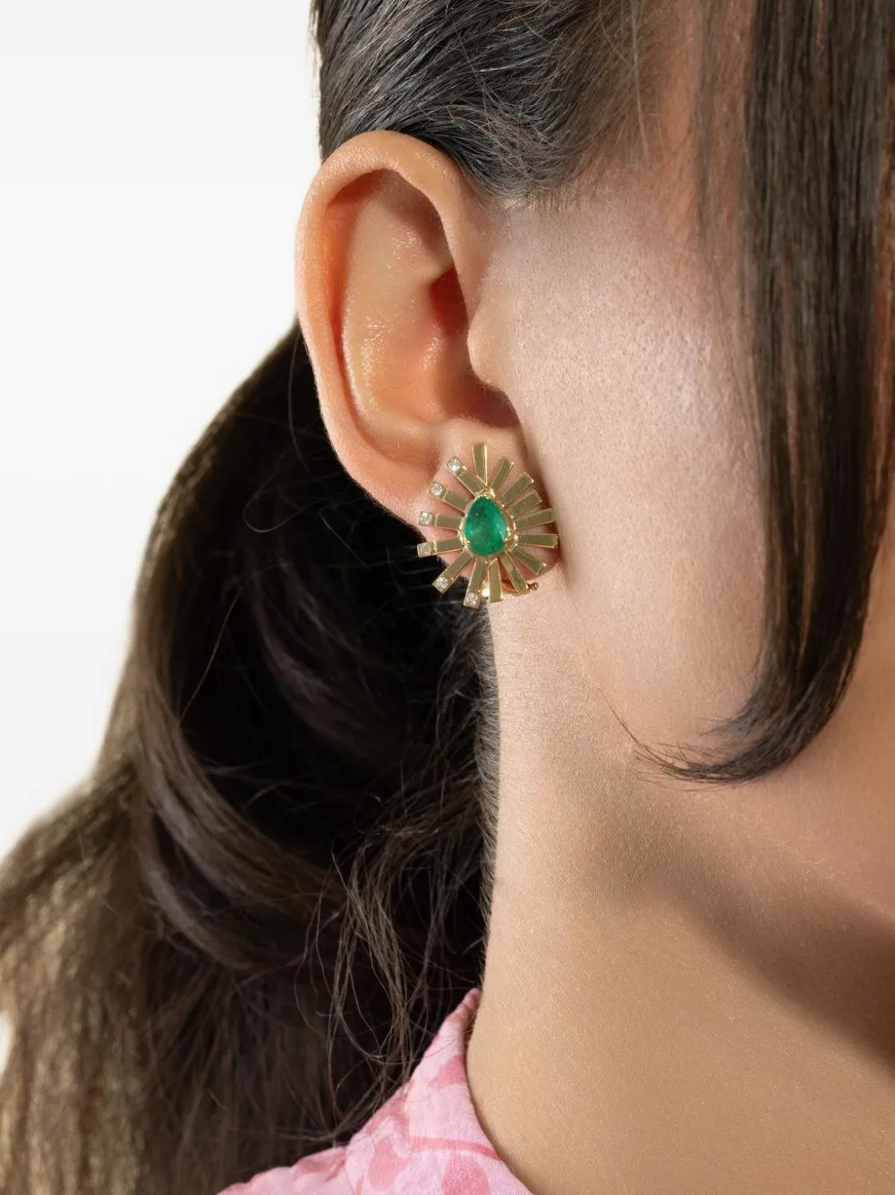Carol Kauffmann 18k Yellow Gold Emerald Diamond Earrings In Multi