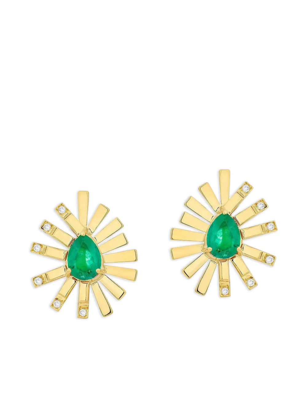 Carol Kauffmann 18k Yellow Gold Emerald Diamond Earrings In Multi