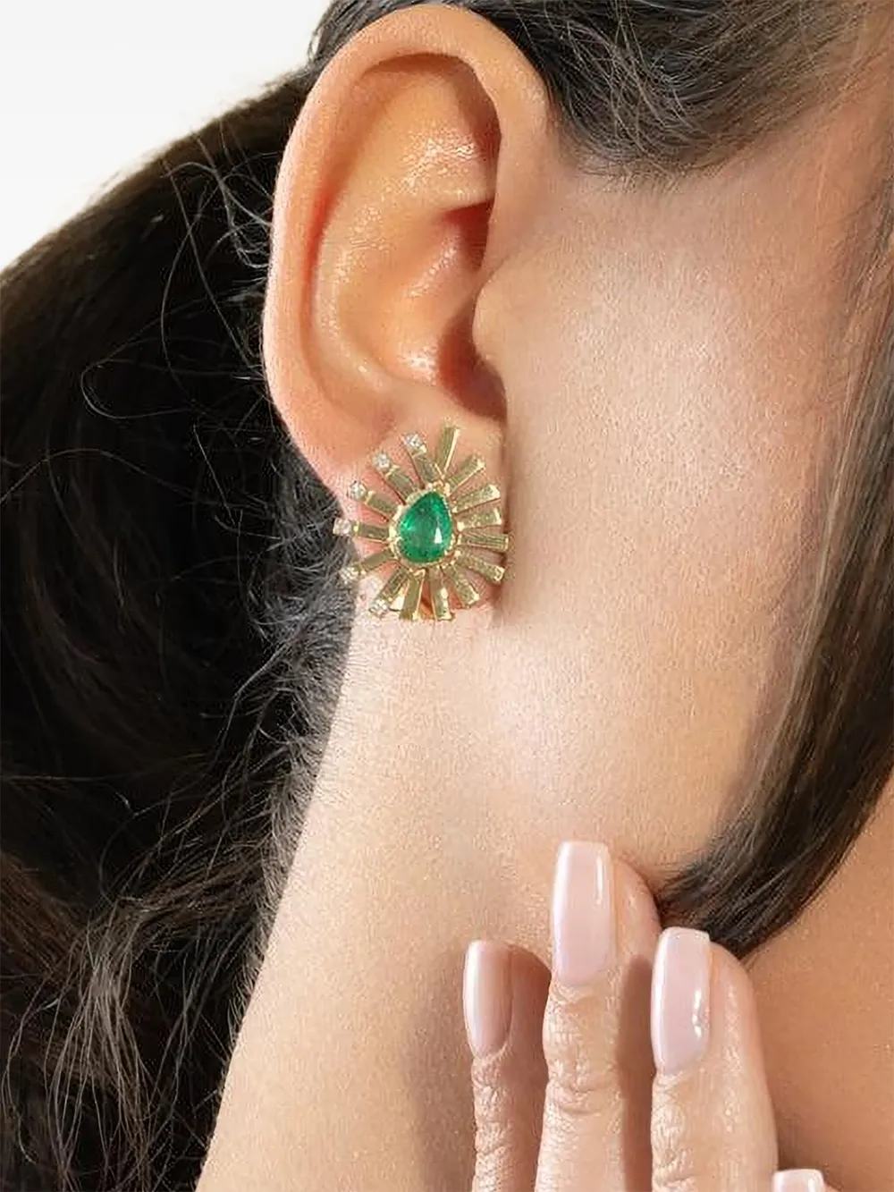 Carol Kauffmann 18k Yellow Gold Emerald Diamond Earrings In Multi